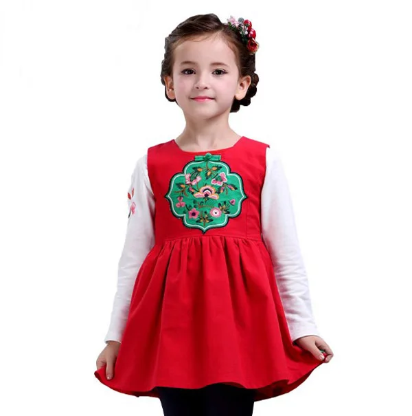 

Children's dress girl's dress chinese-style embroidered vest dresses