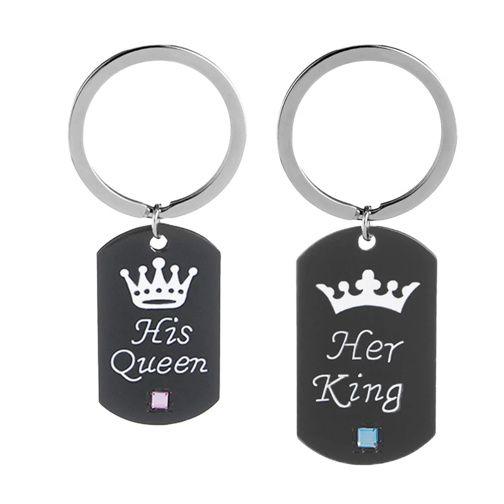 

1 Pair Simple Fashion Crystal Romantic Her King and His Queen Keychain Gift for Parents Couples Newlyweds Romantics