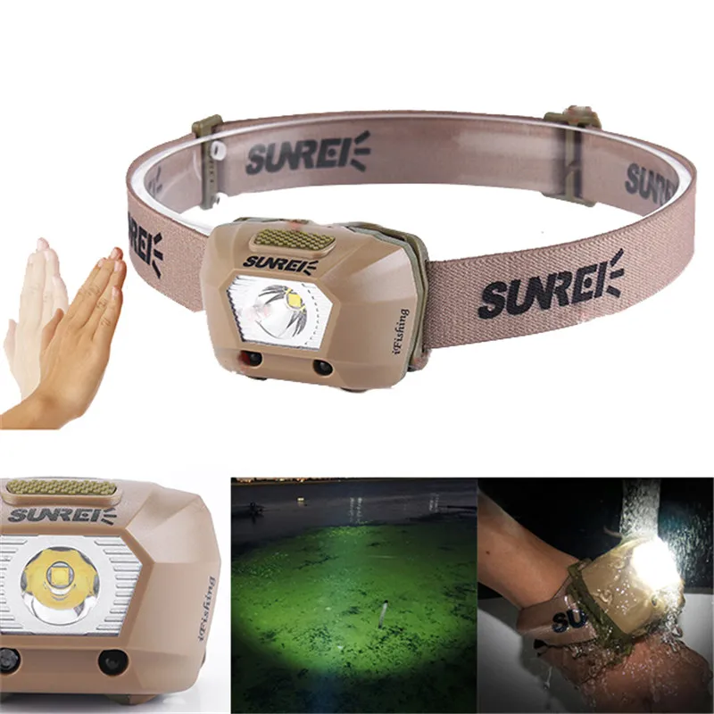 

SUNREX iFishing LED Smart Sensor Headlamp Headlight 225LM IPX6 Waterproof XPG3 S2 LED 4 Modes Bike Headlamp 3 x AAA Battery