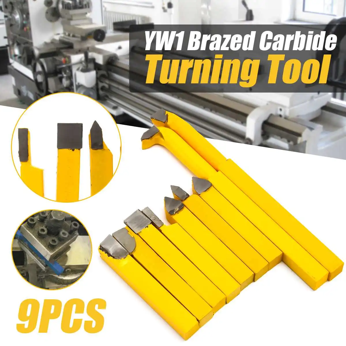 

9 x YW1 Alloy Tool Bit Iron Brazed Carbide Lathe Turning Tool Yellow 8 x 8mm