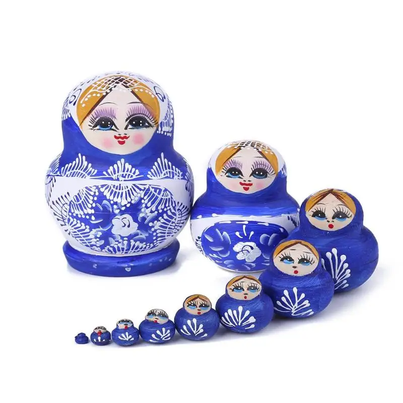 

10pcs Wooden Russian Matryoshka Dolls Classic Toys for Children Russian Traditional Feature Ethnic Style Unisex Dolls
