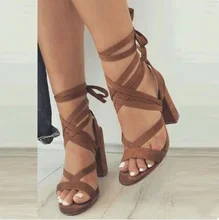 Sexy Brown Suede Ankle Strap Lace-Up Chunky Heel Gladiator Sandals Plus Size Women Square Heels Sandals Summer Dress Shoes цена Sexy Brown Suede Ankle Strap Lace-Up Chunky Heel Gladiator Sandals Plus Size Women Square Heels Sandals Summer Dress Shoes цены онлайн