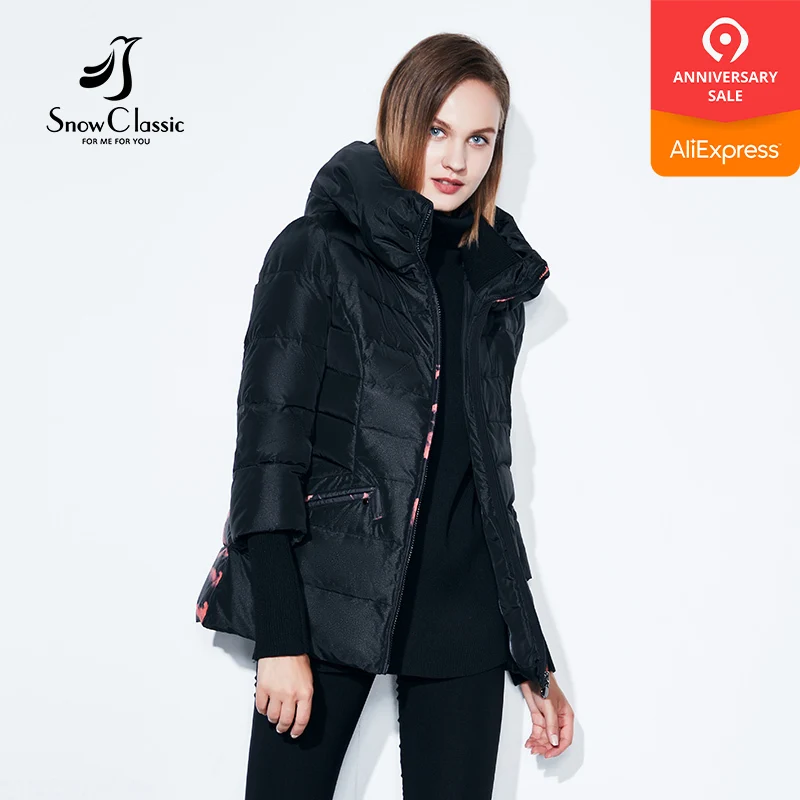 SnowClassic spring and autumn European fashion short jacket thin cotton warm breathable hat printing windbreaker