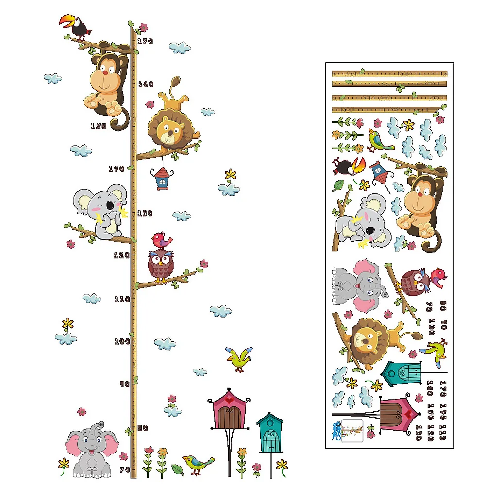 

Cartoon Animals Lion Monkey Owl Elephant Height Measure Wall Sticker For Kids Rooms Growth Chart Nursery Room Decor