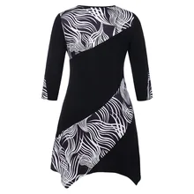 Плюс Размер Распечатать Подробнее Длинная футболка женская три четверти рукав Черная туника Мягкая и удобная осень осень Женская футболка 5XL XL