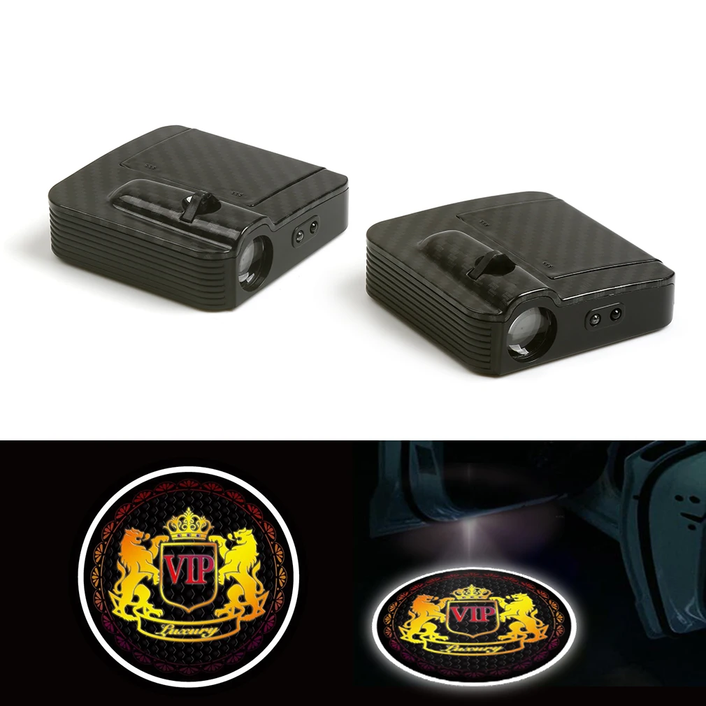 

New wireless LED car door logo shadow welcome light projector V I P 12V Pair