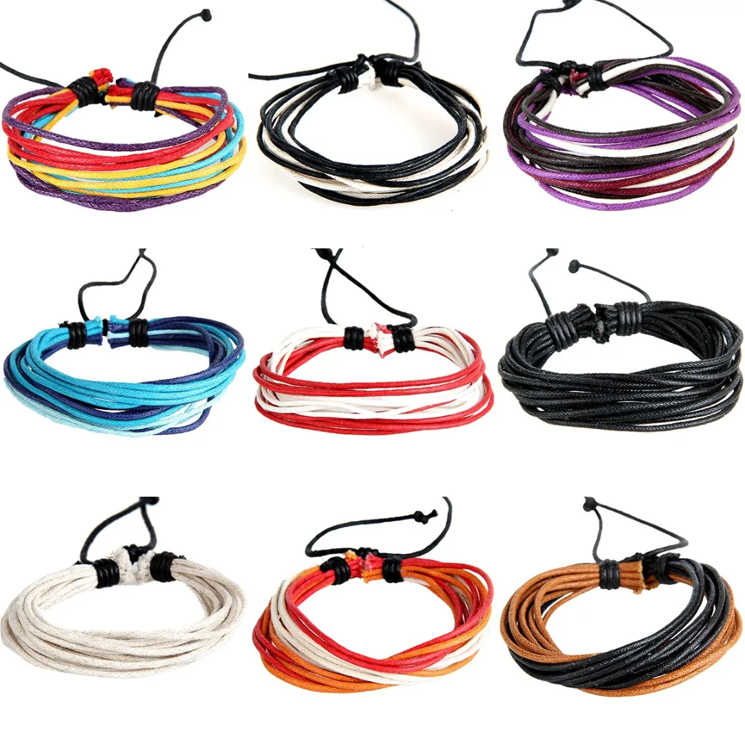 

Shellhard Fashion Jewelry Multilayer Braided Rope Wax Cord Bracelet Anklet Women Woven Leather Bracelet Bangle Men Wristband
