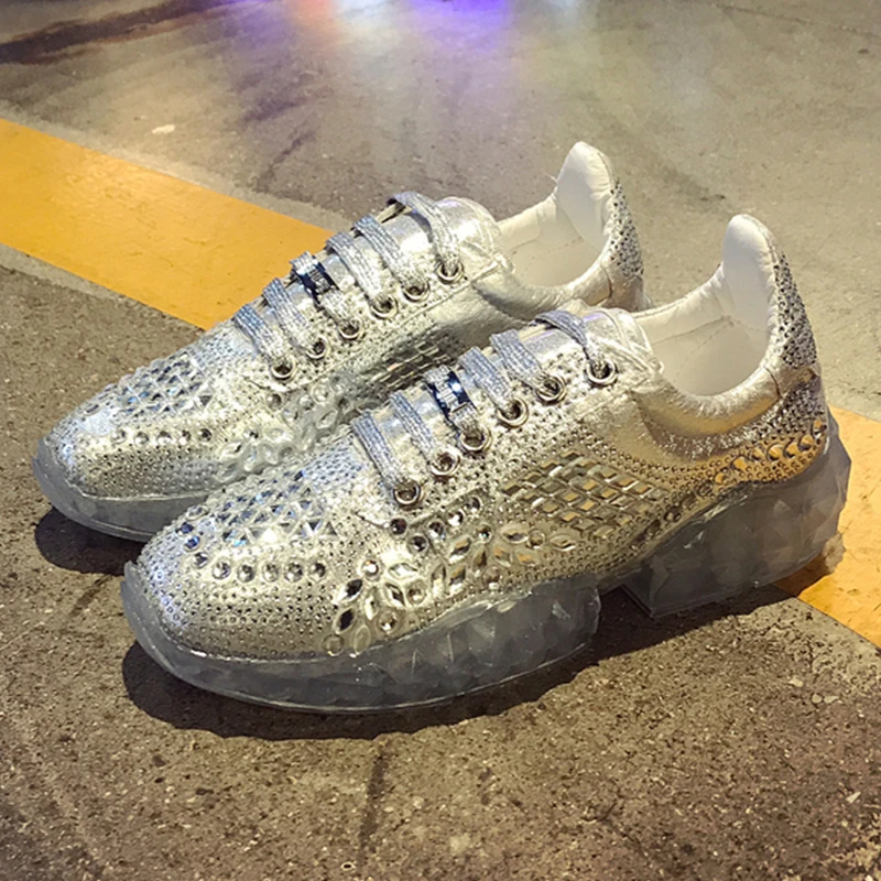 

Platform Sneakers 2019 Women Flats Shoes Female Sport Casual Breathable Comfortable Rhinestone Running Shoes Woman