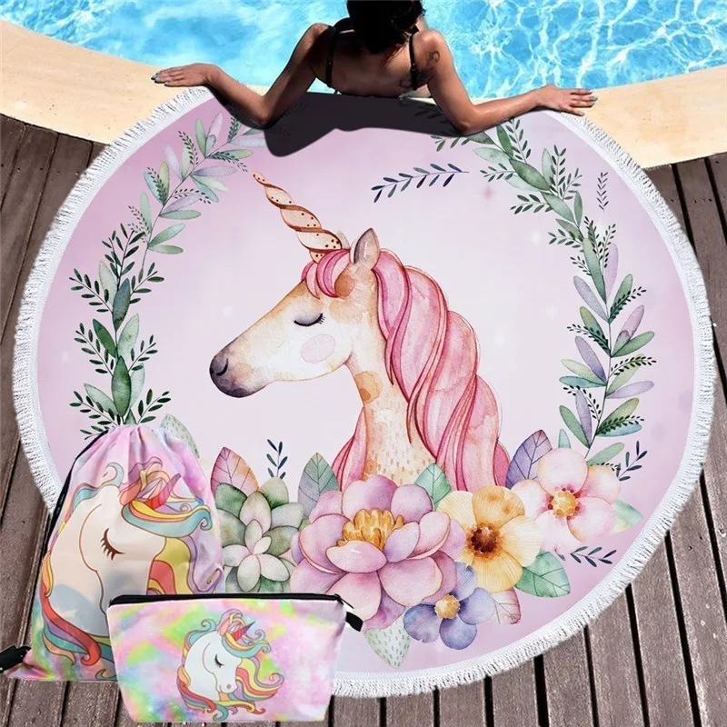 

New Unicorn Beach Towel Set 150cm Microfiber Summer Swimming Bath Towel Home Sofa Bed Knee Blanket Decor Wall Tapestry