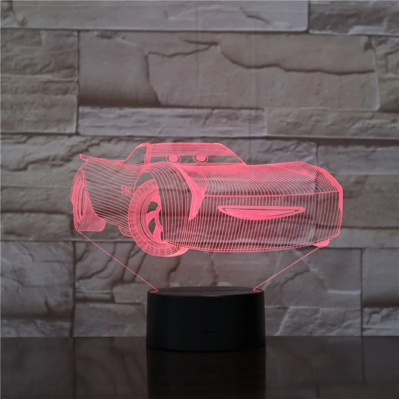 McQueen Route 66 ваш гоночный автомобиль 3D молния 7 цветов Лампа визуальный светодиодный ночник для детей сенсорный Usb настольная лампа Lampara AW-1757