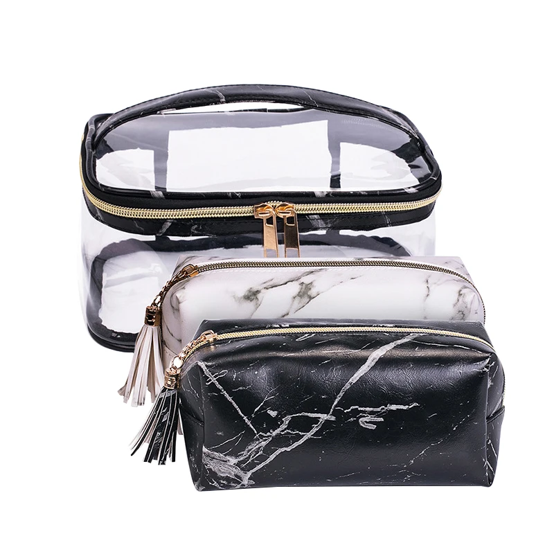 الرخام حقيبة مستحضرات تجميل من البلاستيك شفافة المرأة ماكياج مربع الجمال الغرور حالة واضحة غسل الحقيبة أدوات الزينة المنظم إكسسوارات السفر