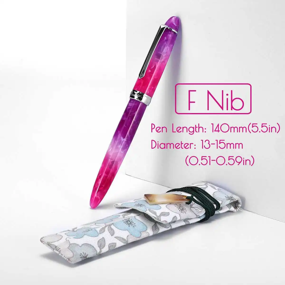 

KICUTE PENBBS 308-39SF Resin Fountain Pen 0.5mm Business Office Gift Luxury Gift Chic Wedding Signing Ink Pens with Bag