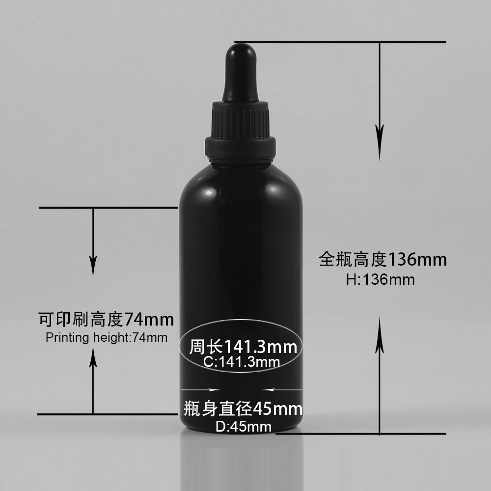 

Liquid Reagent cosmetic packaging 100ml glass black dropper bottle olive oil