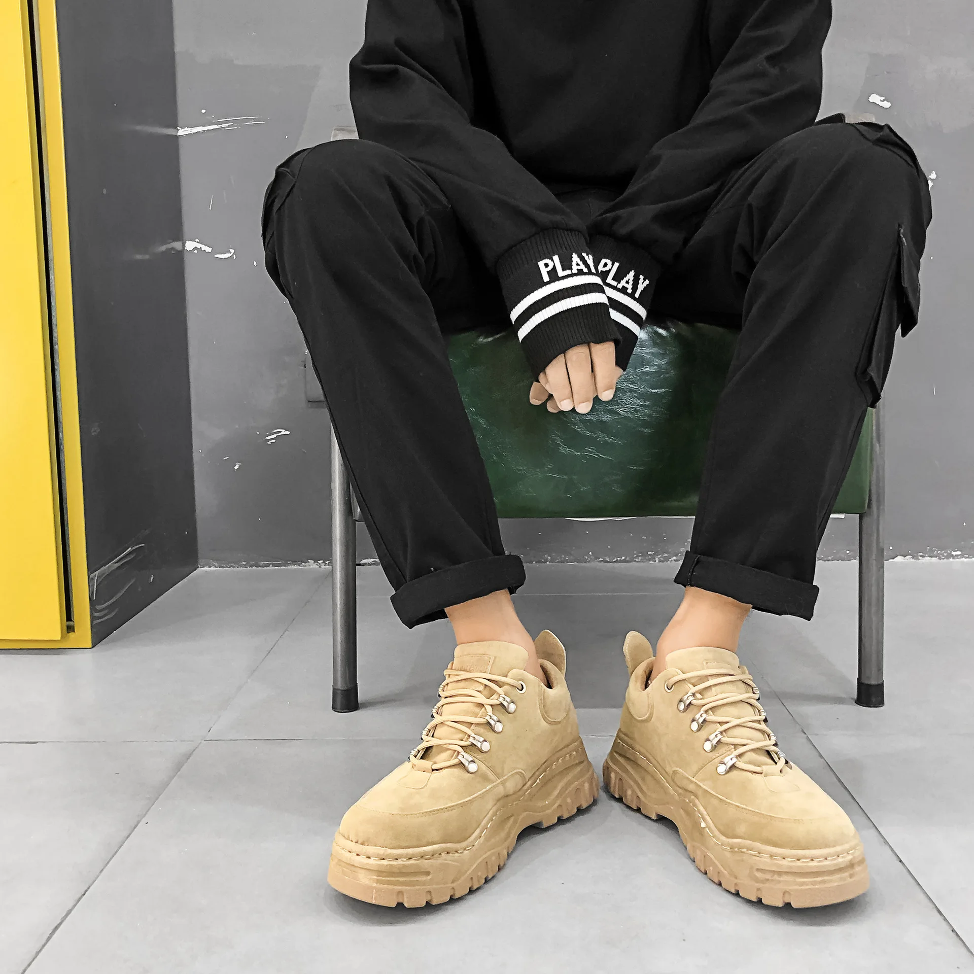 

IMAXANNA New Spring Platform Sneakers Shoes Men 2019 Upper Lace Up Sports Shoes Male Fashion Velour Athletic Running Shoe Boys