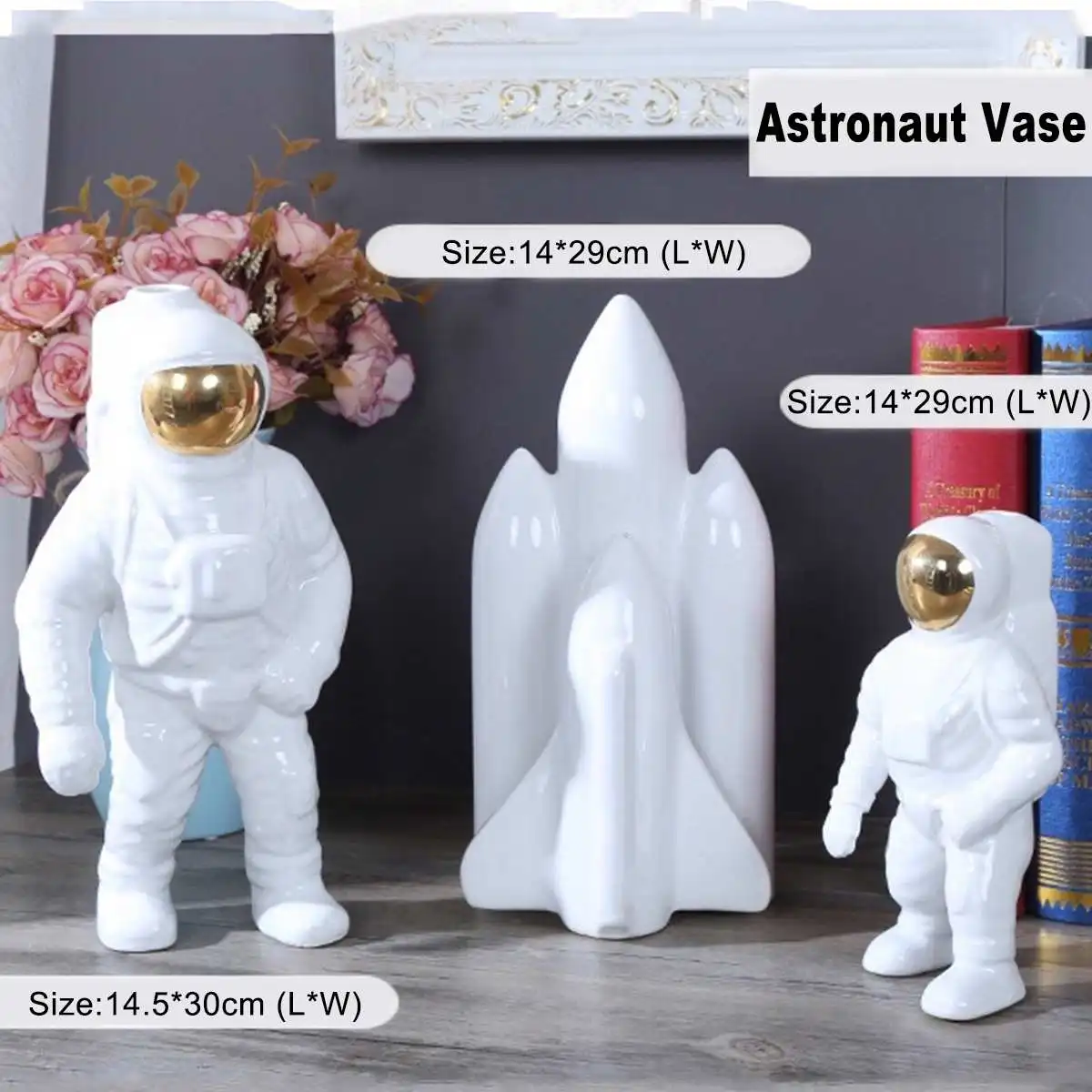 Космическая фигурка человека астронавт модная ваза ракета летательный аппарат орнамент модель Керамическая материал космонавта статуя челнок стол Декор
