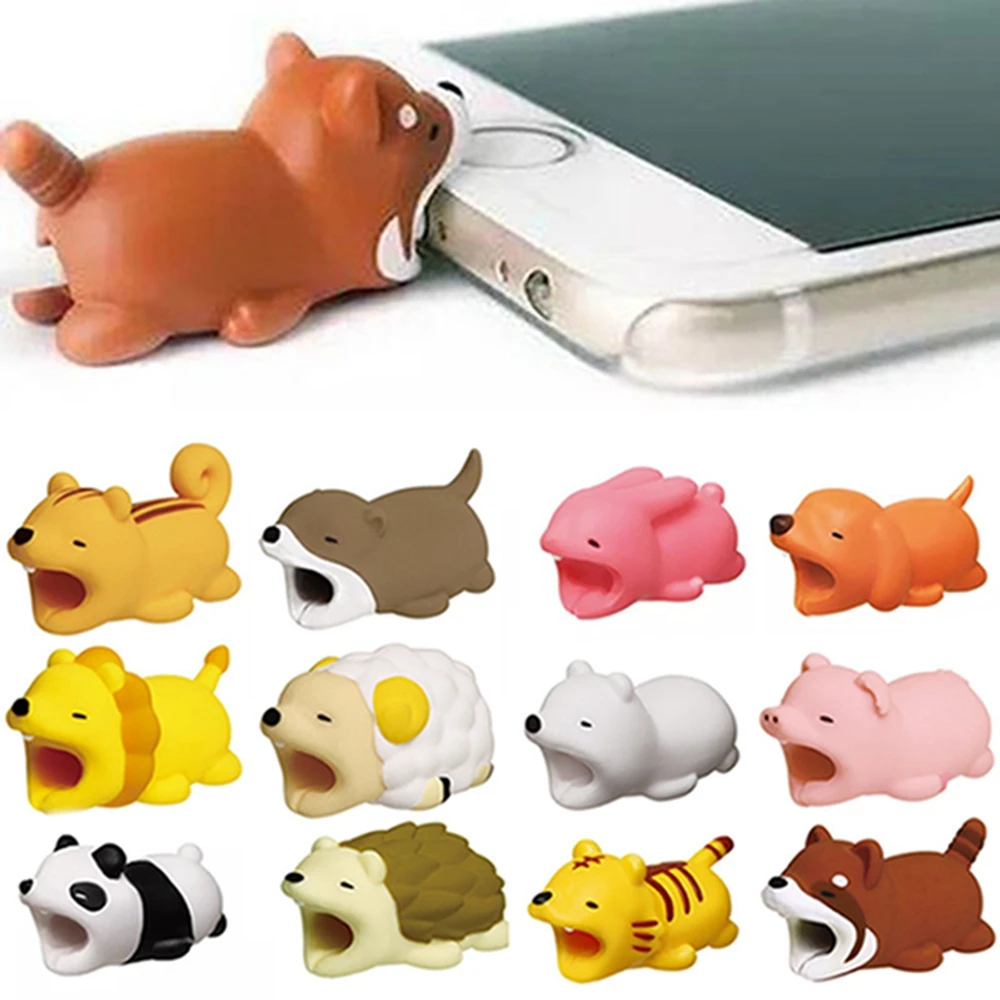 Cute Animal USB Cable Winder Wire Protector Panda Bite Charging Cord Protect Holder Dog Cat Bear Cable Protector Cable Organizer