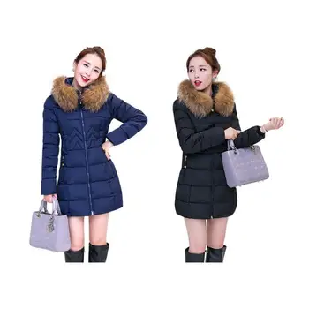 

Winter Warm Jackets Slim Fit Thicken Hooded Women Long Parkas Solid Color Fur Collar Pockets Thick Warm Outerwear