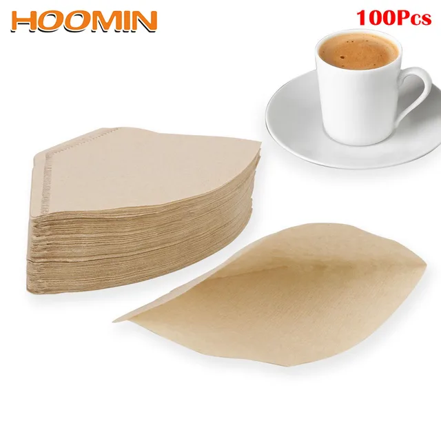 Cheap HOOMIN 100Pcs/Bag Espresso Coffee Filter Packs Tea Bag Strainer Green Tea Infuser Wooden Original Hand Drip Paper Coffee Filter