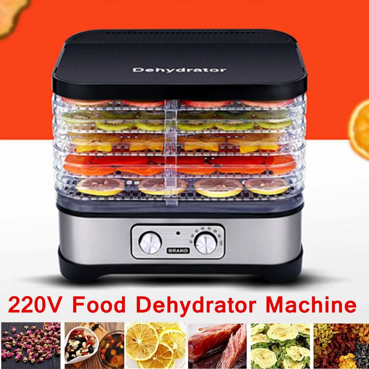 

220V Food Dehydrator With 5 Trays Fruit Vegetable Herb Meat Drying Machine Pet Snacks food Dryer Kitchen Appliances