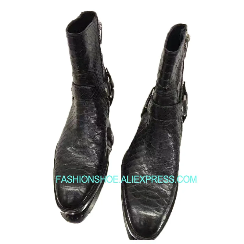 

2018 New Crocodile Chelsea Boots Genuine leather Zip Buckle Ankle Mans Boot Flats Spring Fall Martin Booties Plus Size 37-46