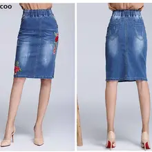 Плюс размер растягивающиеся Высокая талия Цветочные джинсовые юбки с вышивкой Женские весна сплит короткие джинсы юбка Saias Повседневная мода