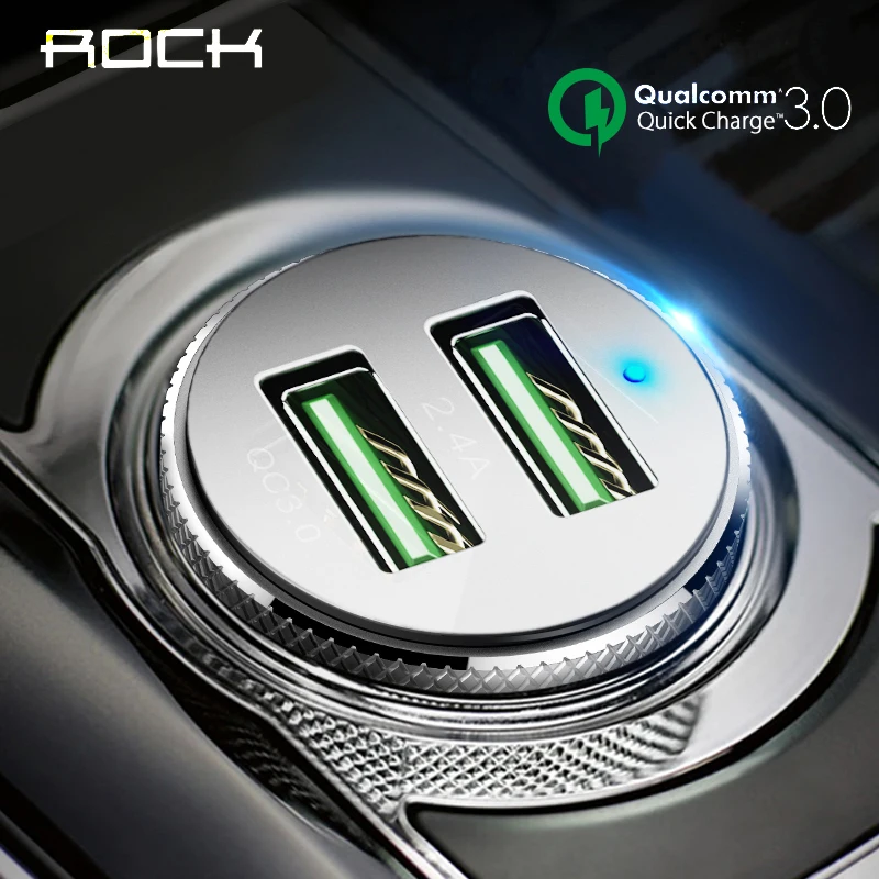 

Rock Car Charger For Xiaomi 18W Qc3.0 Quick Charge Dual Usb Fast Charging Car-Charger For iPhone 7 Samsung Huawei in Car adapter