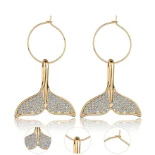 Women Gold Fashion Drop Earrings Dolphin Tail With Rhinestone Decorated Earrings Handmade Earring Jewelry Gifts Trendy Jewelry Women Gold Fashion Drop Earrings Dolphin Tail With Rhinestone Decorated Earrings Handmade Earring Jewelry Gifts Trendy Jewelry