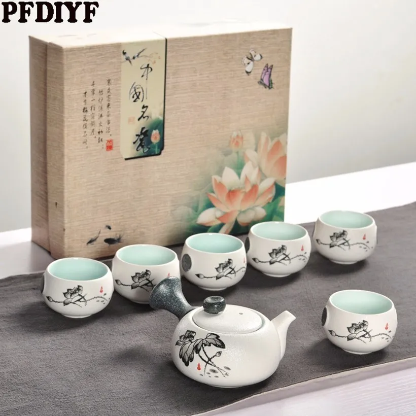 7 шт., милый чайный набор с вышитой птицей, креативный чайный горшок Кунг-ку, Набор чашек, японский стиль, толстая керамическая чайная посуда, подарки