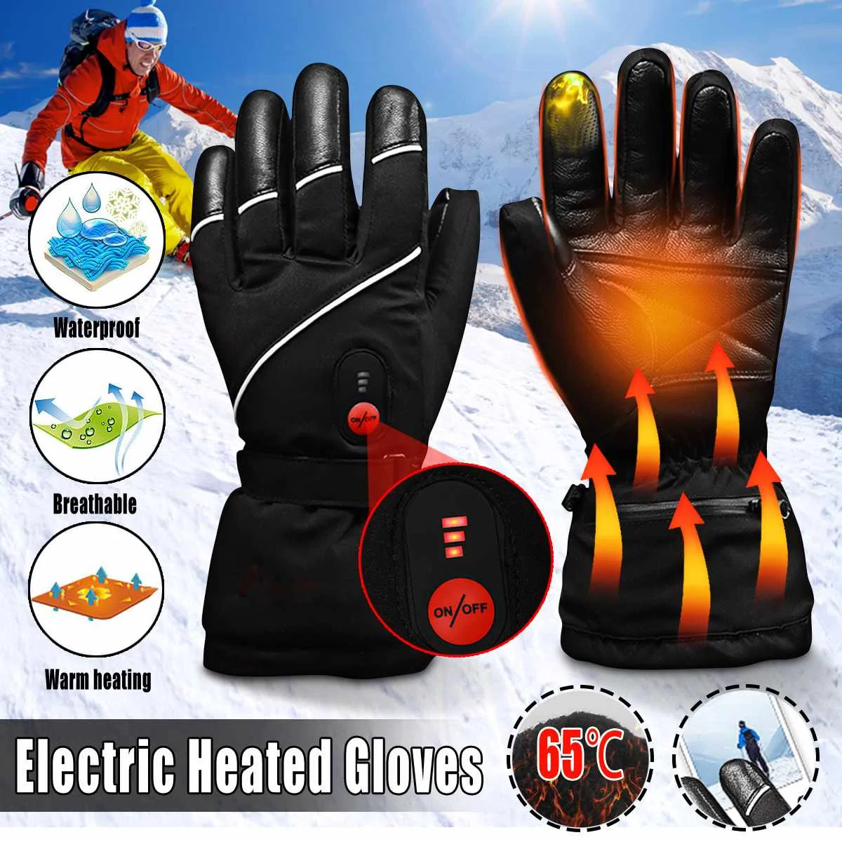

1 Pair Outdoor Indoor Electric Heated Gloves 2200MAH Li-ion Battery Thermal Warm Cycling Skiing Hiking Waterproof Winter Warmer