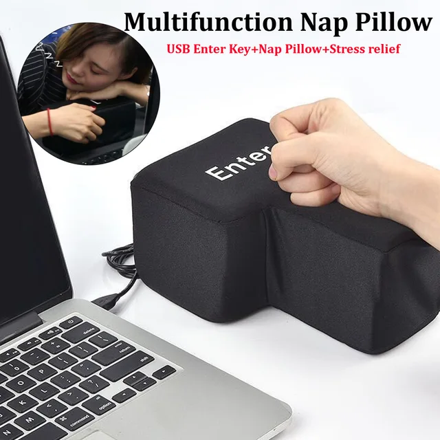 Best Price 14x20cm Big Black USB Enter Key Nap Pillow Supersized Unbreakable Key Anti Stress Relief Button Computer Peripherals USB Gadgets