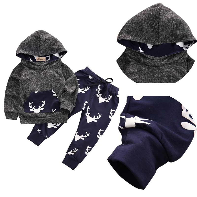 

CANIS 2019 New Baby Kids Boys Girl Deer Hoodie Tops T-shirt+Pant Casual Warm Outfits Set deer animal