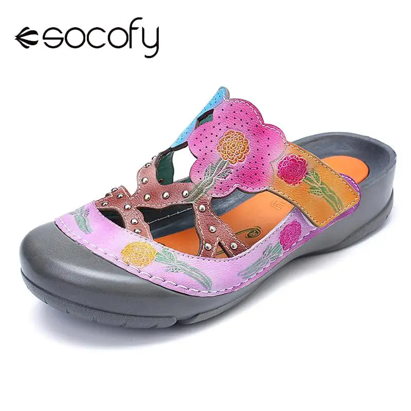 

SOCOFY Hollow Out Floral Pattern Hook Loop Wedge Sandals Elegant Ladies Shoes 2019 Spring Sandals Retro Summer Shoes New 2019