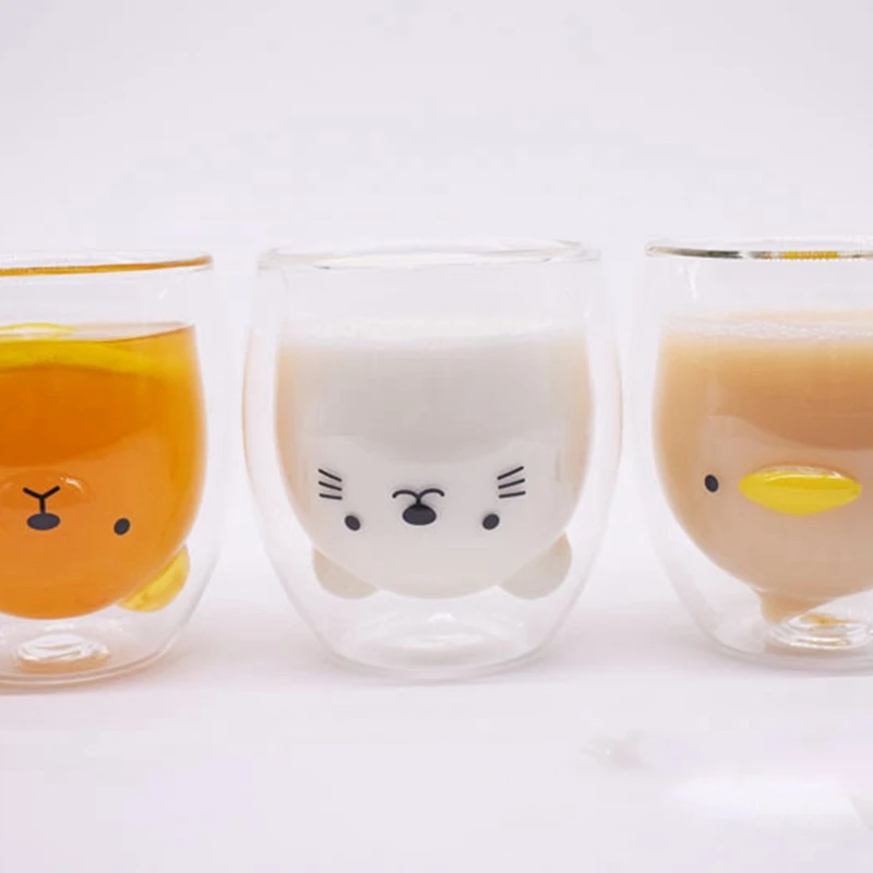 二層コーヒーカップガラスとマグカップかわいい動物タンブラー手作りマグライン子女の子 Water Bottles Aliexpress
