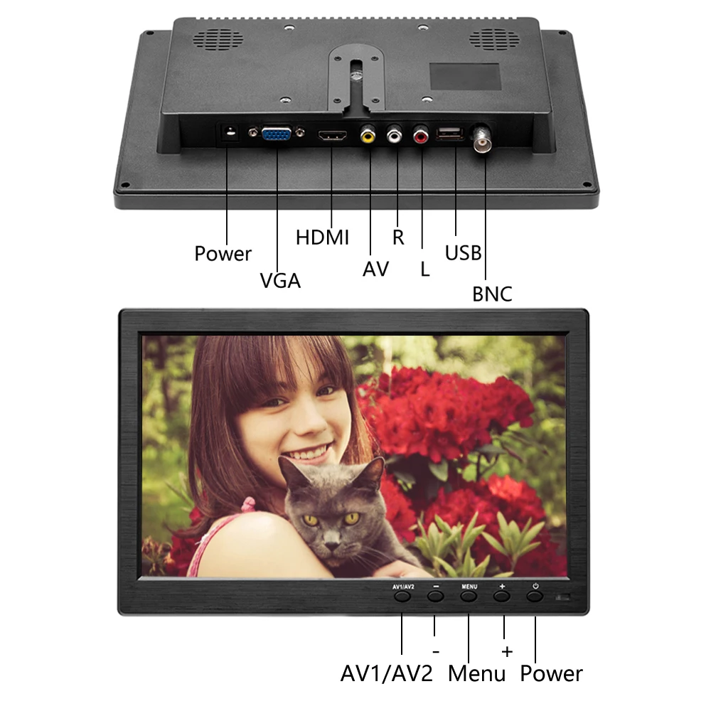 Hikity 10," TFT ЖК-дисплей HD монитор армированный чехол для телефона из поликарбоната и Цвет дисплея Экран 2 канала видео Вход безопасности автомобиля для контроля уровня сахара в крови с BNC/AVI/VGA/HDMI