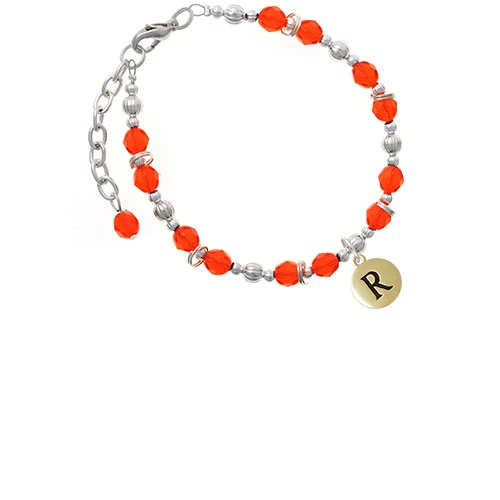 Goldtone заглавной буквы-R-Pebble диск-оранжевый браслет из бисера |