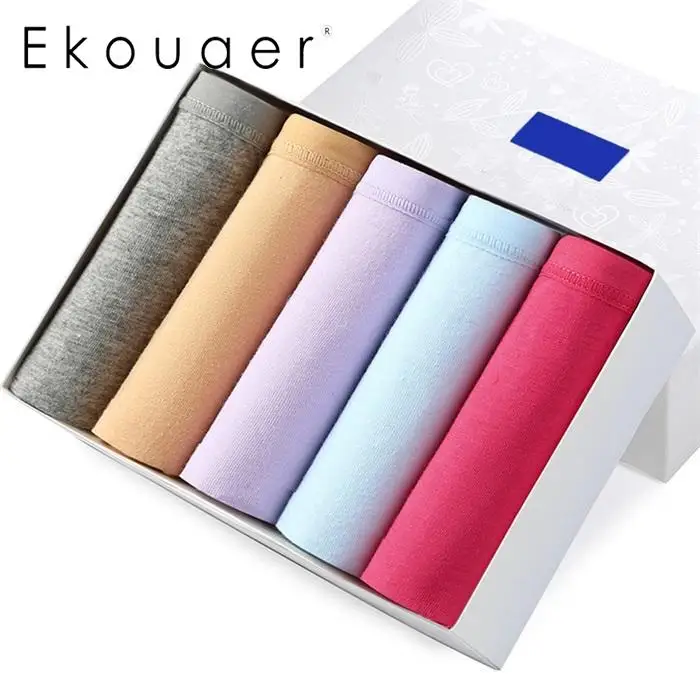 

Ekouaer 5pcs/Pack Women's Panties Intimates Briefs Fashion Cotton Solid Lift Hip Breathable Mid Waist Underwear Drop Shipping