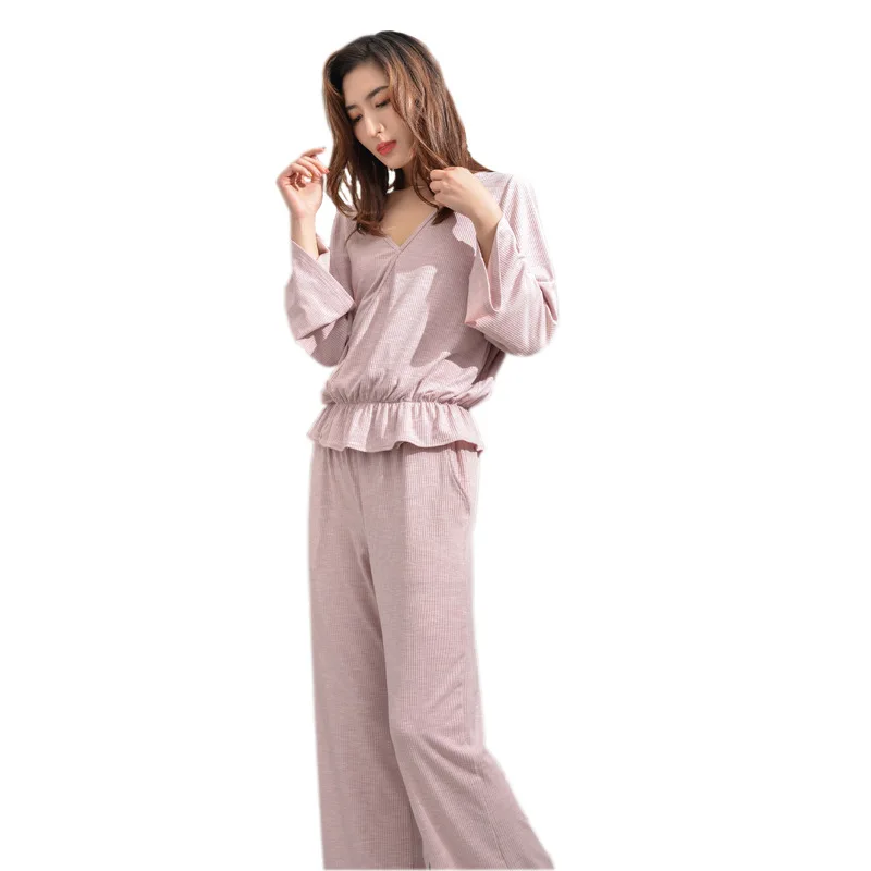 

Home Wear Long-sleeved and Trousers Sets Modal Cotton Texture Thin Section Pajamas Simple Style Casual Style Pajamas for Women