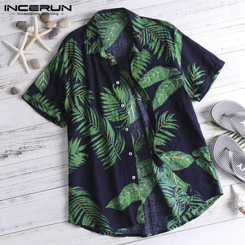 INCERUN, летняя мужская гавайская рубашка с принтом, короткий рукав, уличная одежда, топы, повседневные, праздничные, женские, пляжные рубашки, Camisa Masculina, 5XL