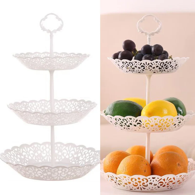 

White 3-layer Hollow Detachable Fruit Display Plate Dessert Snacks Storage Stand Tray