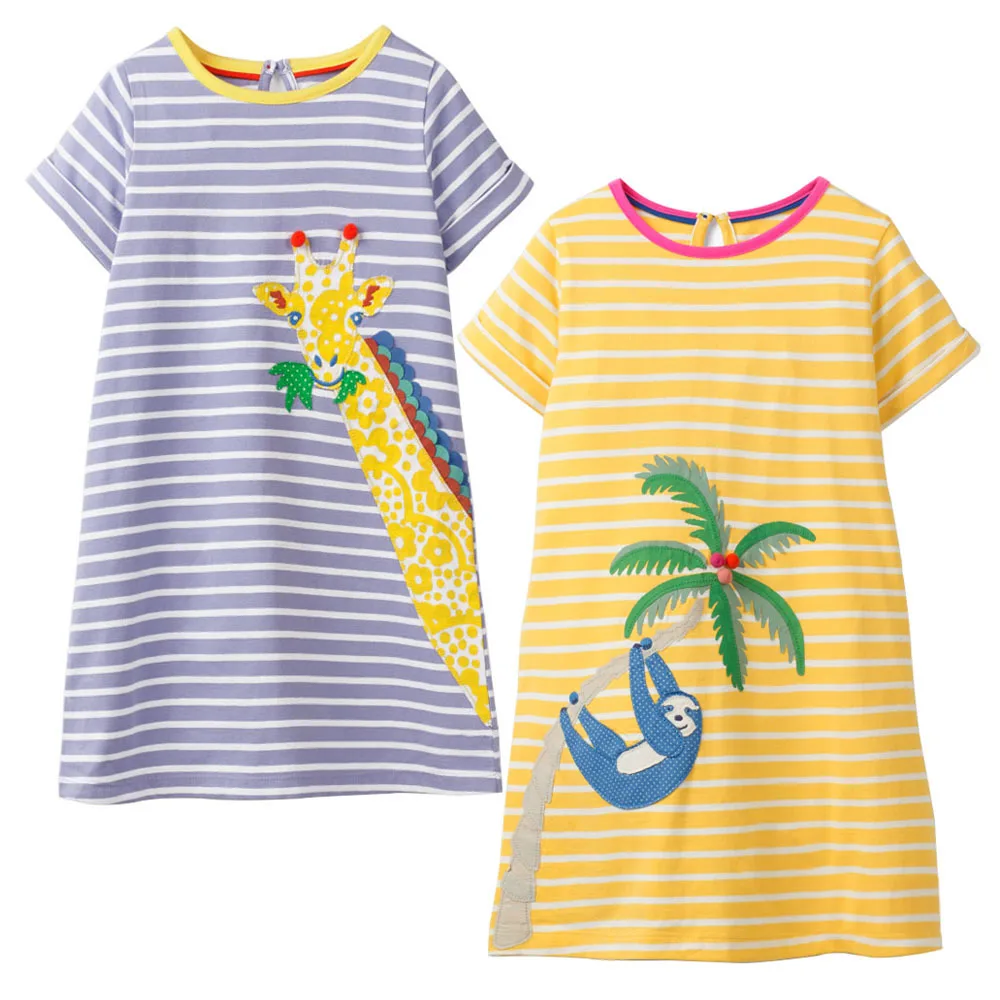 2 комплекта платьев для девочек летнее Полосатое платье принцессы с аппликацией жирафа брендовая одежда для маленьких девочек платья-туники без рукавов