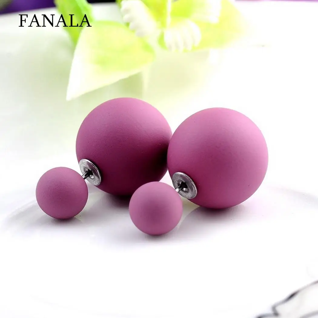 

back Earrings Push Artificial-pearl Fashion Round Sides Double Stud Elegant Solid Women
