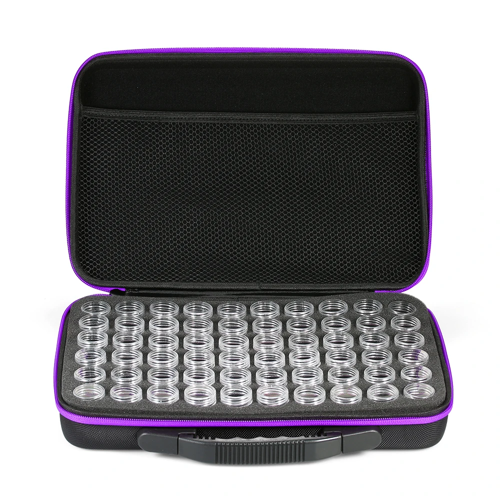 

60-Bottles Diamond Painting Box Shockproof Drop-proof Double-Zipper Closure Embroidery Rhinestones Storage Container Case-Purple