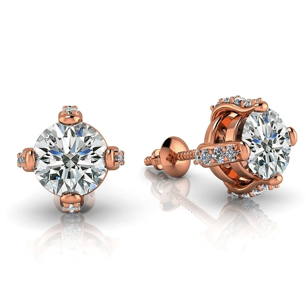 1.46 Ct Round Cut Natural Diamond Stylist Stud Earrings In 14k Rose Gold (1.46 Carat F-G VS) | Украшения и аксессуары