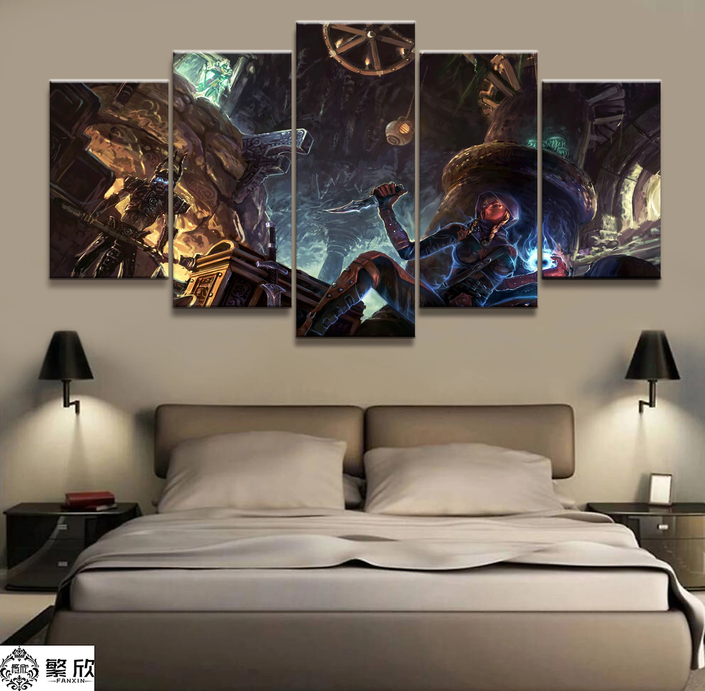 

Home Decor Modular Canvas Picture 5 Piece Elder Scrolls V Skyrim Game Painting Poster Wall For Home Canvas Painting Wholesale