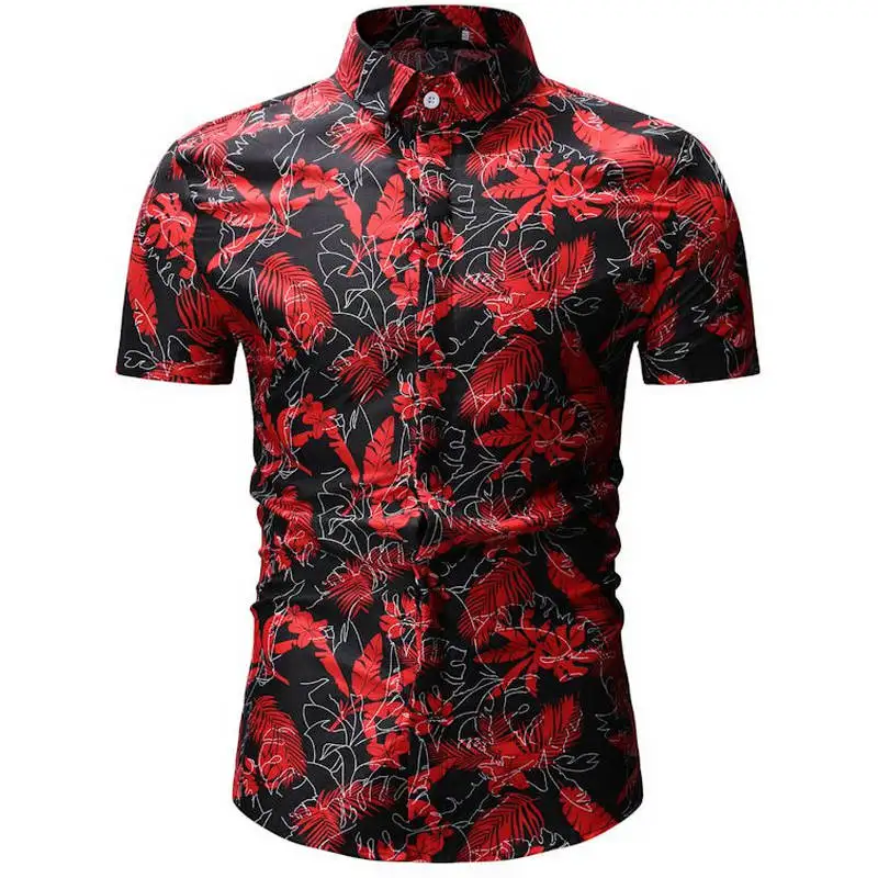 قمصان الرجال 2019 جديد الصيف نمط طباعة الشاطئ قميص هاواي صيفي الرجال عارضة قصيرة الأكمام قميص هاواي قميص أوم EUR حجم 3XL