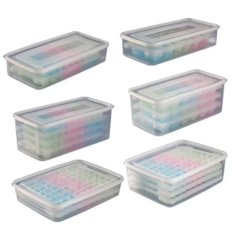 

Plastic Lid Ice Box Rectangular Popsicle Kitchen Making Tool Functional Ice Cream Tray With Multiple Layers Multi-size Cover