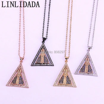 

8Pcs Mix Color Triangle Shaped Micro Pave CZ Zirconia Jesus Metal Pendant Necklace Fashion Jewelry