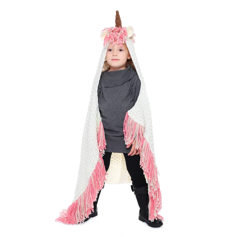 

IANLAN 2019 New Cute Girls Hats Wraps Set Unicorn Style Knit Shawls Blanket with Tassels Winter Warm Hats One Size IL00287