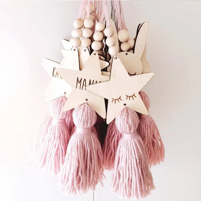 Nordic Стиль в форме симпатичной звезды деревянные бусины Tassel Pendant украшение