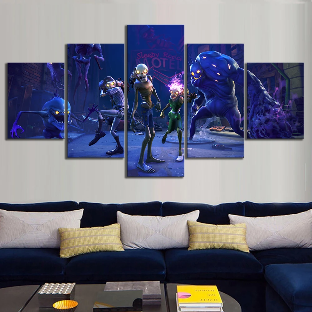 

5 Piece Fortnight Battle Royale Game Poster Paintings on Canvas Fort Cartoon Nite Wall Pictures Decor Canvas Wholesale